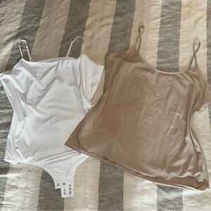 Lane Bryant White and Tan Bodysuits